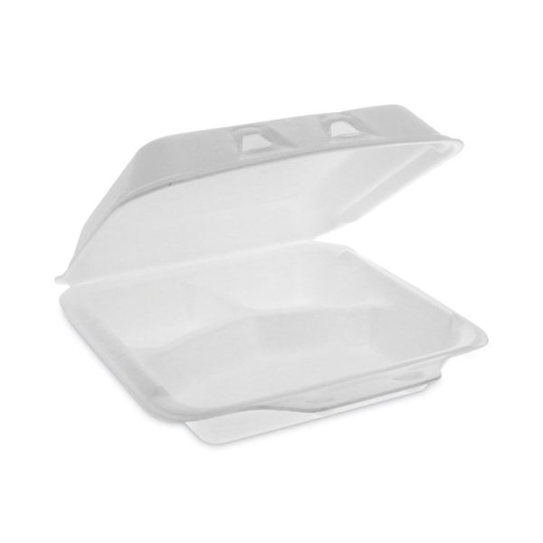 SmartLock Foam Hinged Lid Container, Small, 3-Compartment, 7.5 x 8 x 2.63, White, 150/Carton