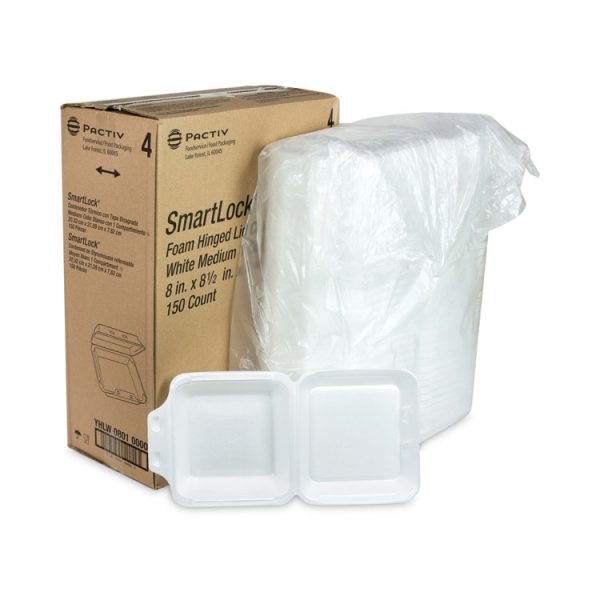 SmartLock Foam Hinged Lid Container, Medium, 8 x 8 x 3, White, 150/Carton - Image 4