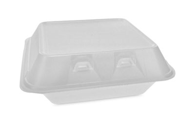 SmartLock Foam Hinged Lid Container, Medium, 3-Compartment, 8 x 8.5 x 3, White, 150/Carton