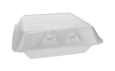 SmartLock Foam Hinged Lid Container, Large, 9 x 9.13 x 3.25, White, 150/Carton