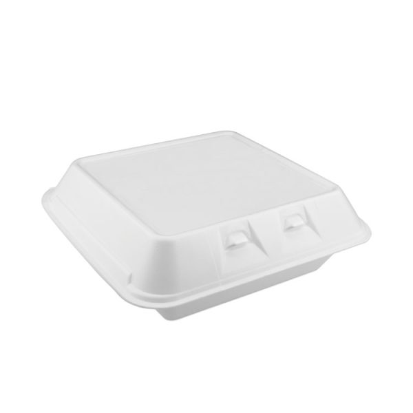 SmartLock Foam Hinged Lid Container, Large, 3-Compartment, 9 x 9.25 x 3.25, White, 150/Carton - Image 2