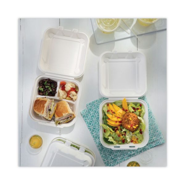 EarthChoice Bagasse Hinged Lid Container, Single Tab Lock, 6" Sandwich, 5.8 x 5.8 x 3.3, Natural, Sugarcane, 500/Carton - Image 6