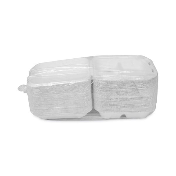 EarthChoice Bagasse Hinged Lid Container, 3-Compartment, Dual Tab Lock, 7.8 x 7.8 x 2.8, Natural, Sugarcane, 150/Carton - Image 3