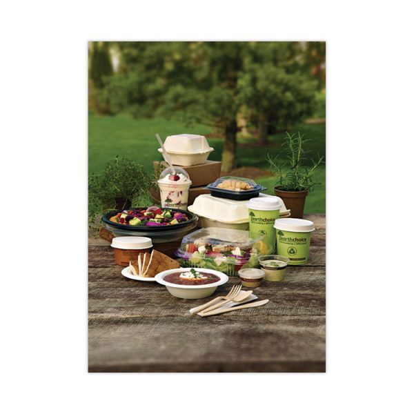 EarthChoice Bagasse Hinged Lid Container, 3-Compartment, Dual Tab Lock, 7.8 x 7.8 x 2.8, Natural, Sugarcane, 150/Carton - Image 8