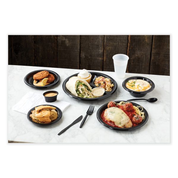 Meadoware Impact Plastic Dinnerware, Plate, 8.9" dia, Black, 400/Carton - Image 4