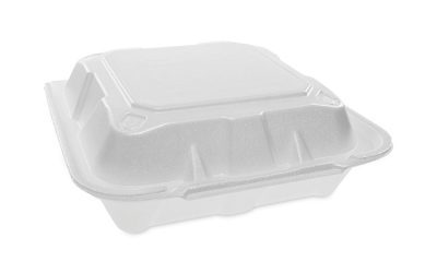 Vented Foam Hinged Lid Container, Dual Tab Lock, 8.42 x 8.15 x 3, White, 150/Carton