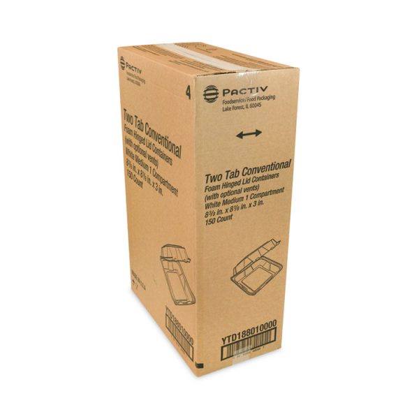 Vented Foam Hinged Lid Container, Dual Tab Lock, 8.42 x 8.15 x 3, White, 150/Carton - Image 3