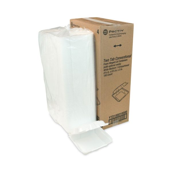 Vented Foam Hinged Lid Container, Dual Tab Lock, 8.42 x 8.15 x 3, White, 150/Carton - Image 5