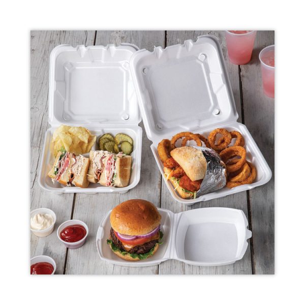 Vented Foam Hinged Lid Container, Dual Tab Lock, 8.42 x 8.15 x 3, White, 150/Carton - Image 6