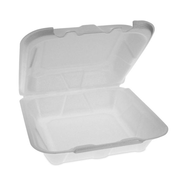 Vented Foam Hinged Lid Container, Dual Tab Lock Economy, 8.42 x 8.15 x 3, White, 150/Carton - Image 2