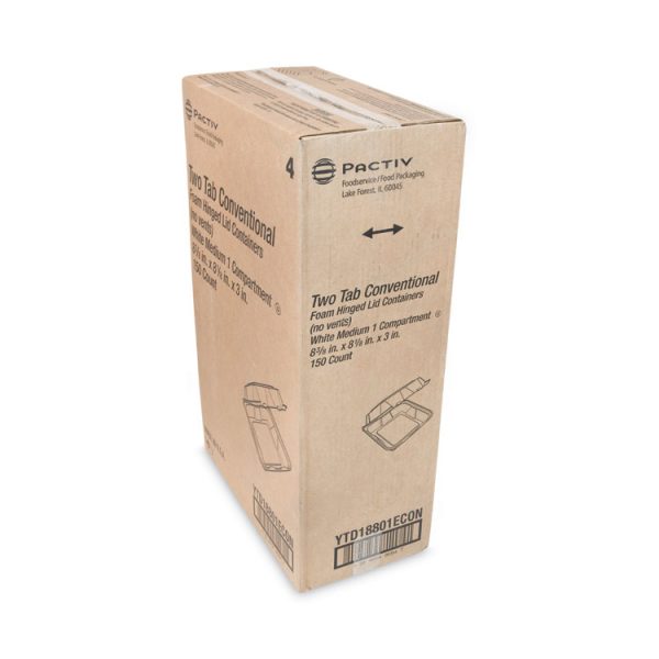 Vented Foam Hinged Lid Container, Dual Tab Lock Economy, 8.42 x 8.15 x 3, White, 150/Carton - Image 3