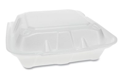 Vented Foam Hinged Lid Container, Dual Tab Lock, 3-Compartment, 8.42 x 8.15 x 3, White, 150/Carton