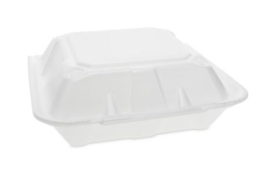 Vented Foam Hinged Lid Container, Dual Tab Lock, 9.13 x 9 x 3.25, White, 150/Carton