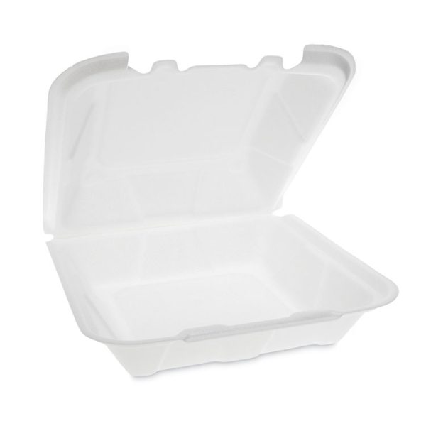 Vented Foam Hinged Lid Container, Dual Tab Lock, 9.13 x 9 x 3.25, White, 150/Carton - Image 2