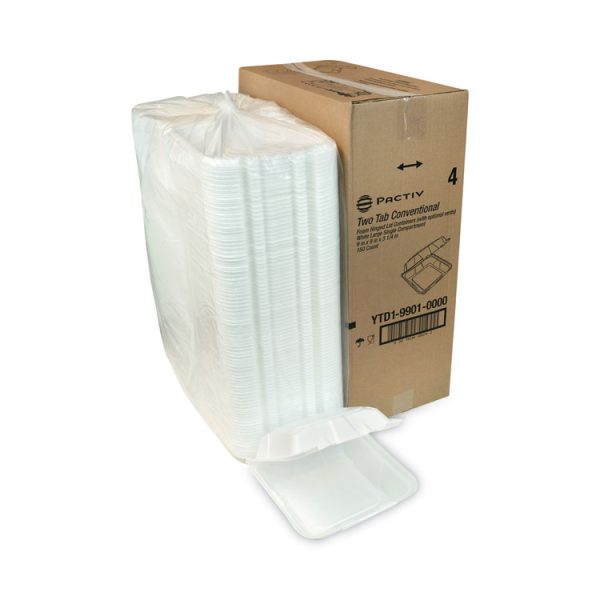 Vented Foam Hinged Lid Container, Dual Tab Lock, 9.13 x 9 x 3.25, White, 150/Carton - Image 5