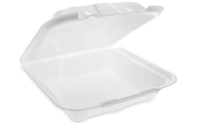 Vented Foam Hinged Lid Container, Dual Tab Lock Economy, 9.13 x 9 x 3.25, White, 150/Carton