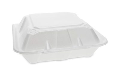 Vented Foam Hinged Lid Container, Dual Tab Lock, 3-Compartment, 9.13 x 9 x 3.25, White, 150/Carton