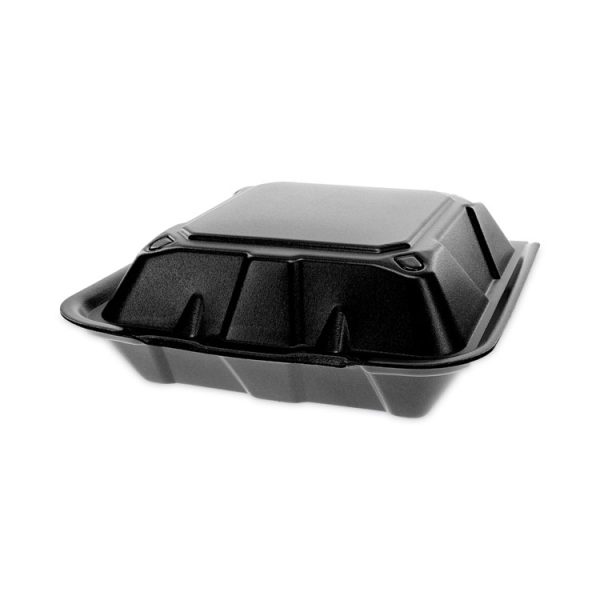 Vented Foam Hinged Lid Container, Dual Tab Lock, 9 x 9 x 3.25, Black, 150/Carton - Image 3