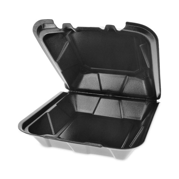 Vented Foam Hinged Lid Container, Dual Tab Lock, 9 x 9 x 3.25, Black, 150/Carton - Image 4