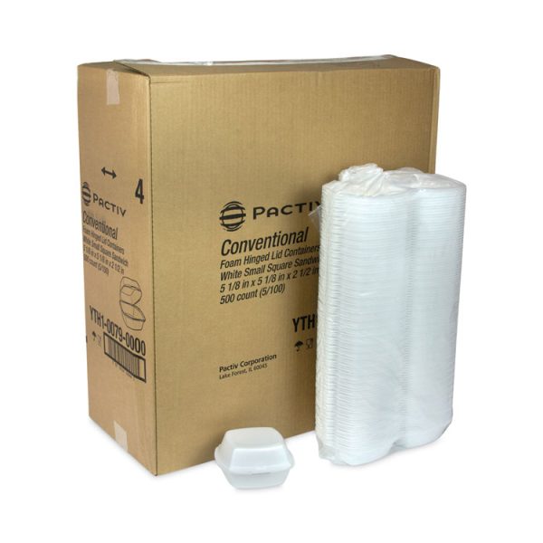 Foam Hinged Lid Container, Single Tab Lock, 5.13 x 5.13 x 2.5, White, 500/Carton - Image 4