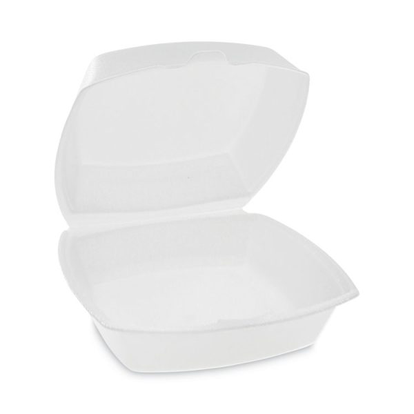 Foam Hinged Lid Container, Single Tab Lock, 6.38 x 6.38 x 3, White, 500/Carton - Image 2