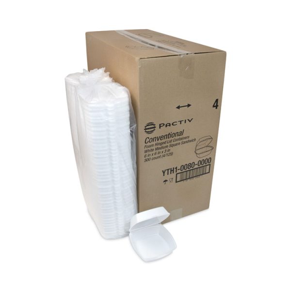 Foam Hinged Lid Container, Single Tab Lock, 6.38 x 6.38 x 3, White, 500/Carton - Image 5