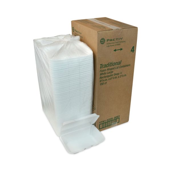 Foam Hinged Lid Container, Single Tab Lock #205 Utility, 9.19 x 6.5 x 2.75, White, 150/Carton - Image 4