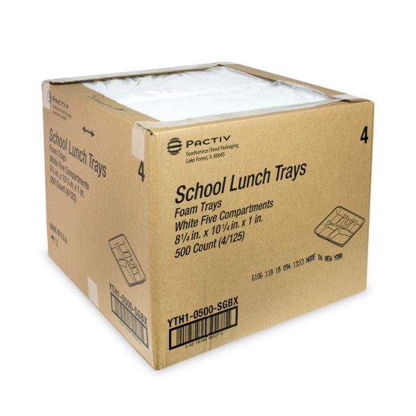 Foam School Trays, 5-Compartment, 8.25 x 10.5 x 1,  White, 500/Carton - Image 2