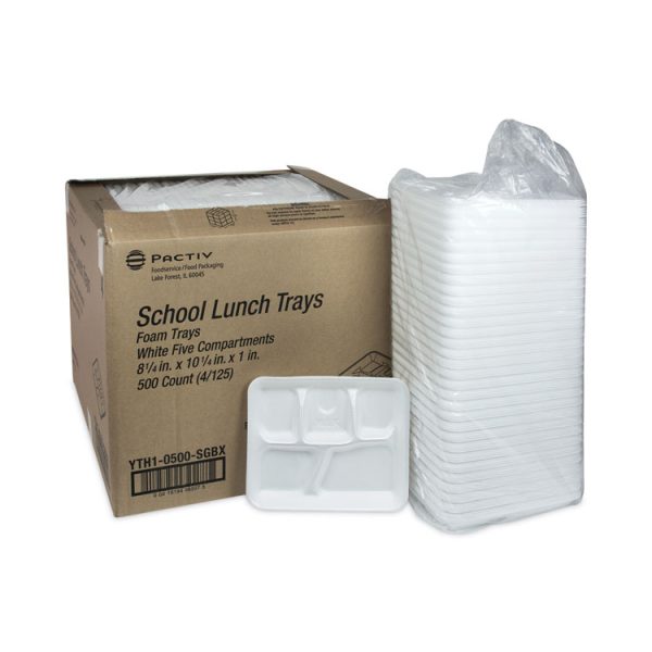 Foam School Trays, 5-Compartment, 8.25 x 10.5 x 1,  White, 500/Carton - Image 4
