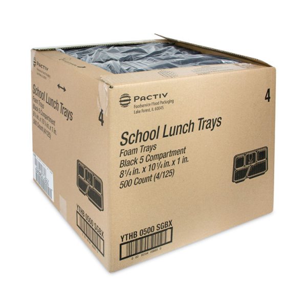 Foam School Trays, 5-Compartment, 8.25 x 10.25 x 1, Black, 500/Carton - Image 2