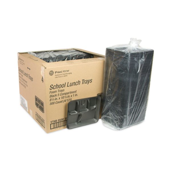 Foam School Trays, 5-Compartment, 8.25 x 10.25 x 1, Black, 500/Carton - Image 4