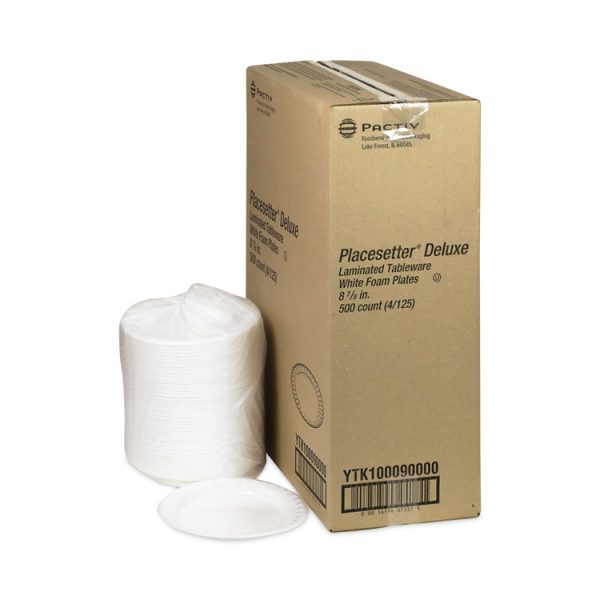 Placesetter Deluxe Laminated Foam Dinnerware, Plate, 8.88" dia, White, 500/Carton - Image 4