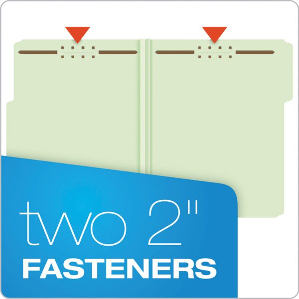 Heavy-Duty Pressboard Folders with Embossed Fasteners, 1/3-Cut Tabs, 1" Expansion, 2 Fasteners, Letter Size, Green, 25/Box - Image 3
