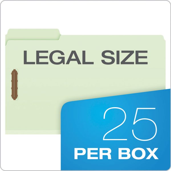Heavy-Duty Pressboard Folders with Embossed Fasteners, 1/3-Cut Tabs, 2" Expansion, 2 Fasteners, Legal Size, Green, 25/Box - Image 7