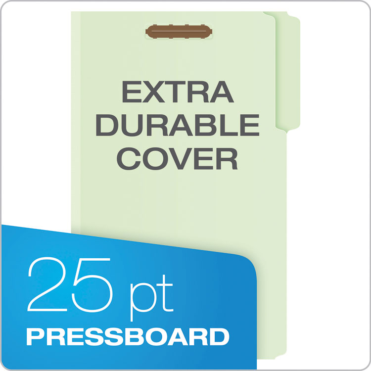 Heavy-Duty Pressboard Folders with Embossed Fasteners, 1/3-Cut Tabs, 3" Expansion, 2 Fasteners, Legal Size, Green, 25/Box - Image 2