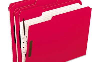 Colored Classification Folders with Embossed Fasteners, 2 Fasteners, Letter Size, Red Exterior, 50/Box