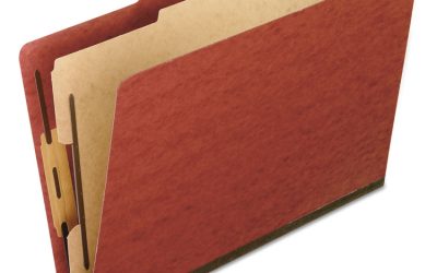 Four-Section Pressboard Classification Folders, 2″ Expansion, 1 Divider, 4 Fasteners, Legal Size, Red Exterior, 10/Box