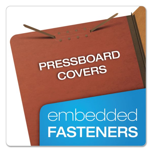 Six-Section Pressboard Classification Folders, 2" Expansion, 2 Dividers, 6 Fasteners, Legal Size, Red Exterior, 10/Box - Image 3