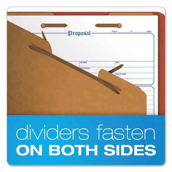 Six-Section Pressboard Classification Folders, 2" Expansion, 2 Dividers, 6 Fasteners, Legal Size, Red Exterior, 10/Box - Image 4