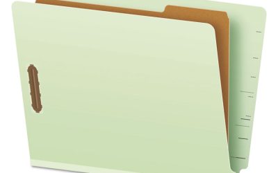 End Tab Classification Folders, 1.75″ Expansion, 1 Divider, 4 Fasteners, Letter Size, Pale Green Exterior, 10/Box