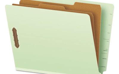 End Tab Classification Folders, 2.5″ Expansion, 2 Dividers, 6 Fasteners, Letter Size, Pale Green Exterior, 10/Box