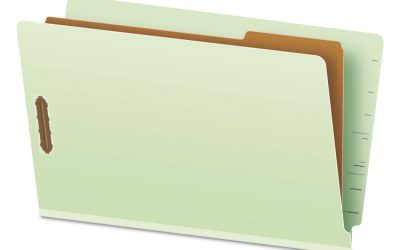 End Tab Classification Folders, 2″ Expansion, 1 Divider, 4 Fasteners, Legal Size, Pale Green Exterior, 10/Box