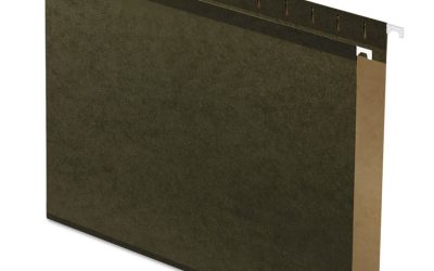 Extra Capacity Reinforced Hanging File Folders with Box Bottom, 1″ Capacity, Letter Size, 1/5-Cut Tabs, Green, 25/Box