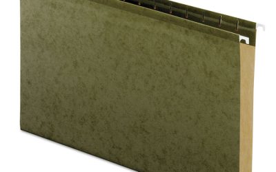 Extra Capacity Reinforced Hanging File Folders with Box Bottom, 1″ Capacity, Legal Size, 1/5-Cut Tabs, Green, 25/Box