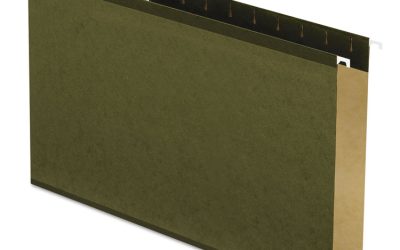 Extra Capacity Reinforced Hanging File Folders with Box Bottom, 2″ Capacity, Legal Size, 1/5-Cut Tabs, Green, 25/Box