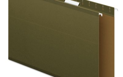 Extra Capacity Reinforced Hanging File Folders with Box Bottom, 3″ Capacity, Legal Size, 1/5-Cut Tabs, Green, 25/Box