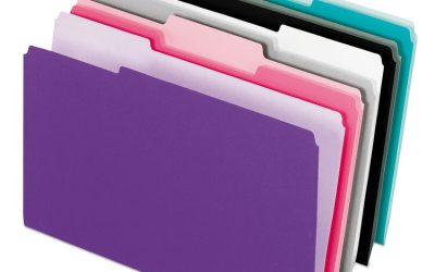 Interior File Folders, 1/3-Cut Tabs: Assorted, Letter Size, Assorted Colors: Aqua/Black/Gray/Pink/Violet, 100/Box