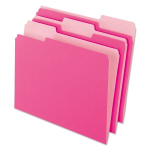 Interior File Folders, 1/3-Cut Tabs: Assorted, Letter Size, Pink, 100/Box
