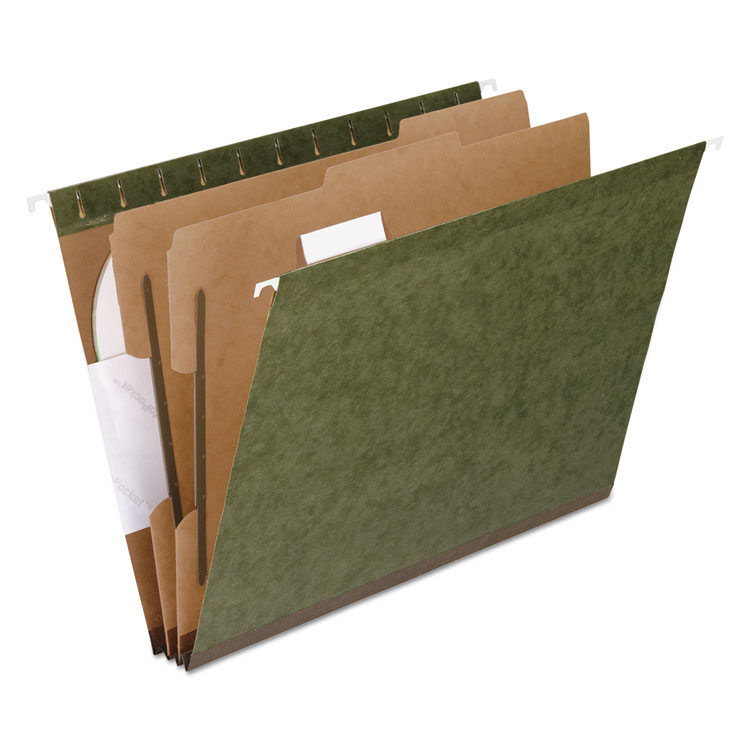 SureHook Reinforced Hanging Divider Folders, 2" Expansion, 2 Dividers, 4 Fasteners, Letter Size, Green Exterior, 10/Box - Image 2