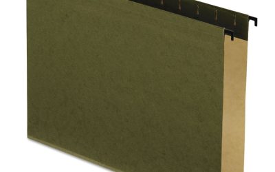 Extra-Capacity SureHook Hanging Folders, 2″ Capacity, Letter Size, 1/5-Cut Tabs, Standard Green, 20/Box